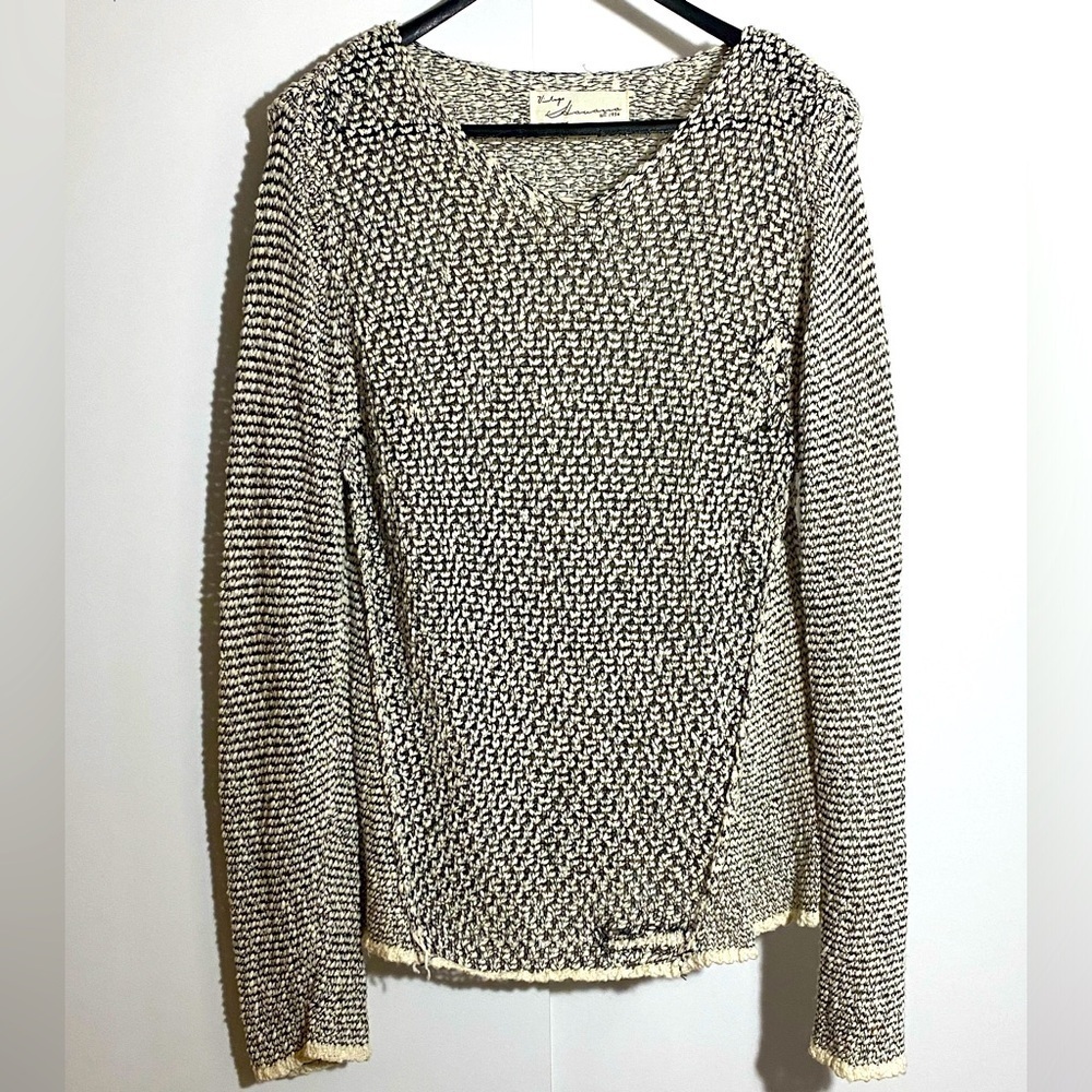 🎈VINTAGE Havana knit black and white V neck sweater size  M